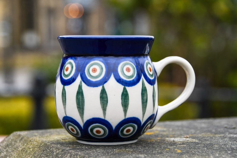 Polish Pottery Peacock Leaf Small Mug by Ceramika Artystyczna