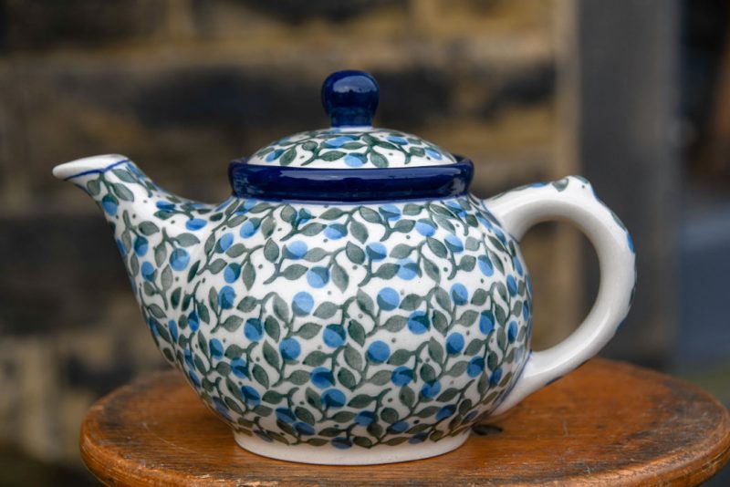 Polish Pottery Blue Berry Leaf Teapot for one person by Ceramika Artystyczna.