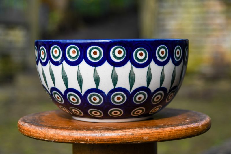 Polish Pottery Peacock Leaf Large Cereal Bowl by Ceramika Artystyczna