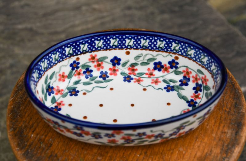 Polish Pottery Small Oval Dish Climbing Flowers pattern by Ceramika Artystyczna