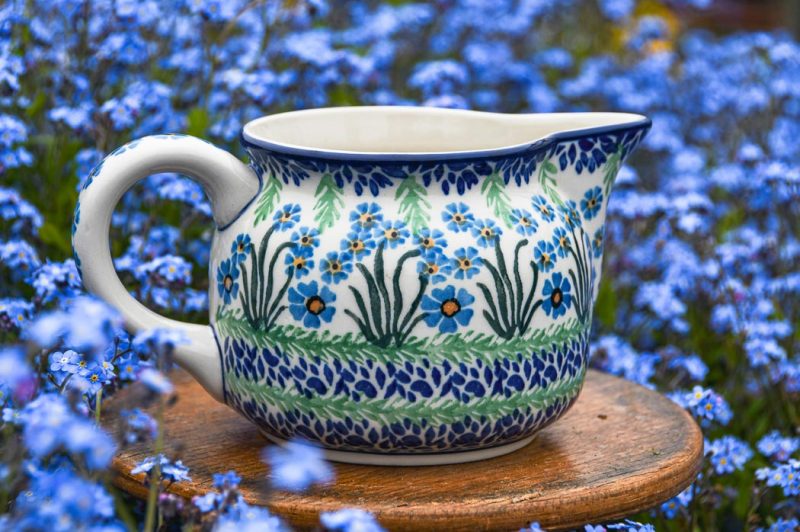 Polish Pottery Forget Me Not Squat Jug by Ceramika Artystyczna.