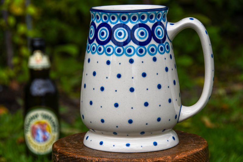 Polish Pottery Beer Tankard Retro Circles Pattern by Ceramika Artystyczna.