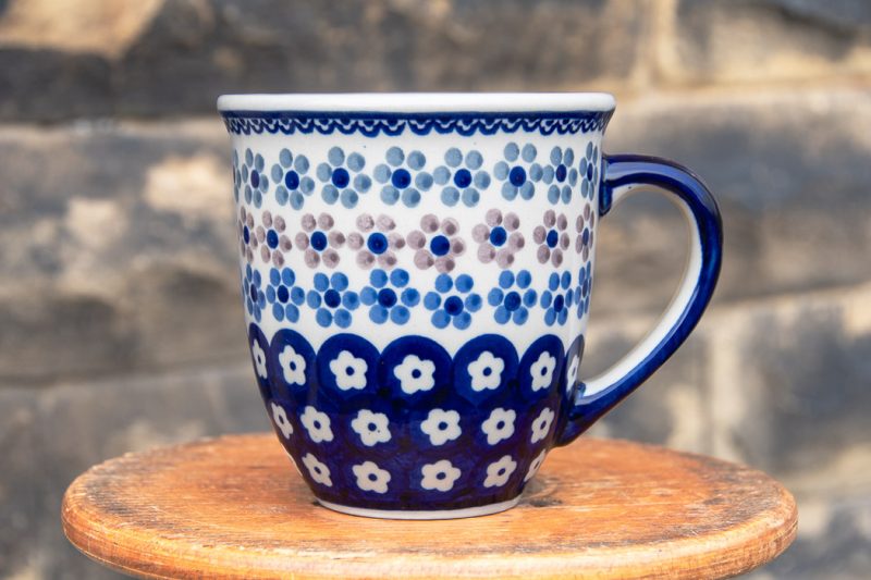 Dotty Flowers pattern Large Curved Mug by Ceramika Manufaktura Boleslawiec Pottery