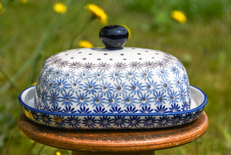Polish Pottery Fading Flower pattern Butter Dish by Ceramika Manufaktura