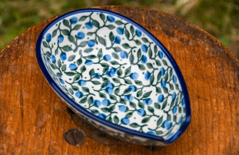 Polish Pottery Blue Berry Leaf Spoon Rest by Ceramika Artystyczna.