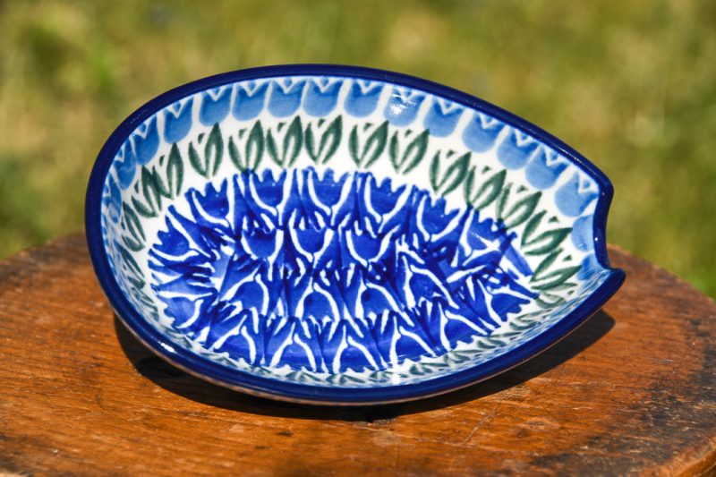 Polish Pottery Spoon Rest Blue Tulip pattern by Ceramika Artystyczna.