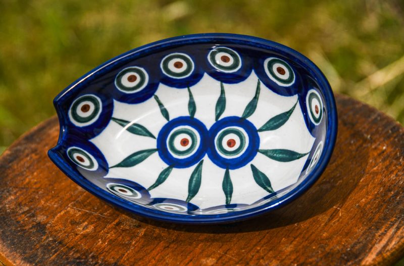 Polish Pottery Peacock Leaf Pattern Spoon Rest