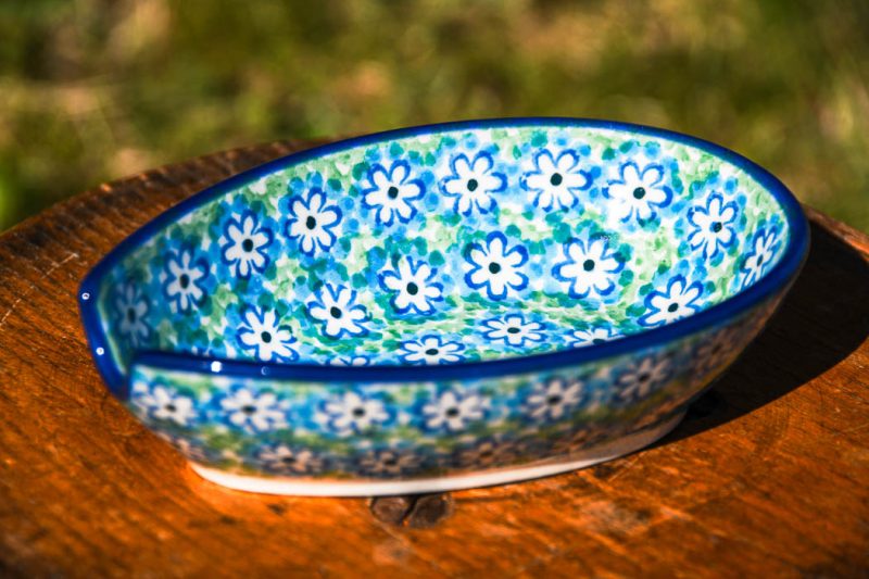 Polish Pottery Turquoise Daisy pattern Spoon Rest for the kitchen.