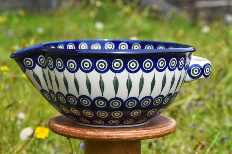 Polish Pottery Large Mixing Bowl Peacock Leaf pattern