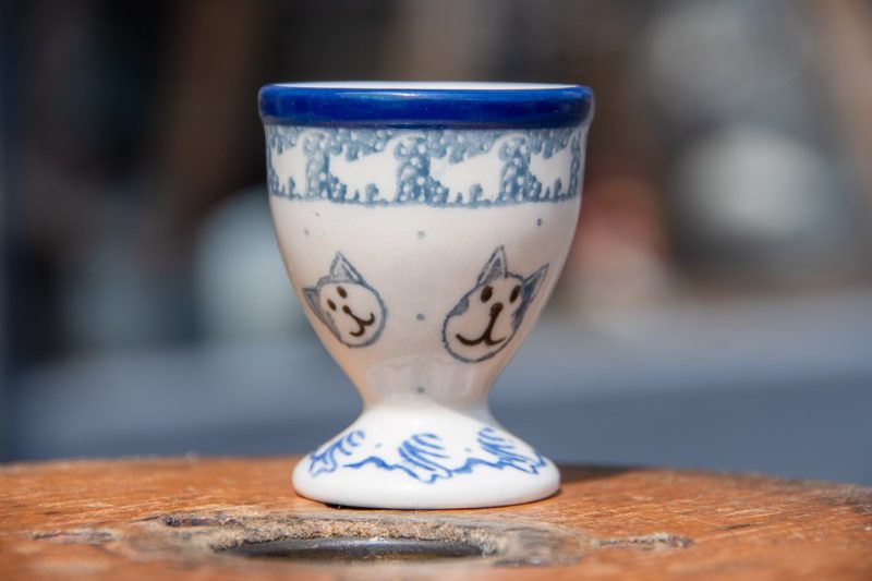 Polish Pottery Cat pattern Egg Cup by Ceramika Artystyczna.