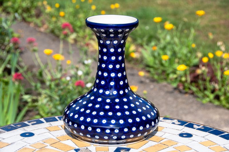 Polish Pottery Polkadot Blue Vase by Ceramika Artystyczna.