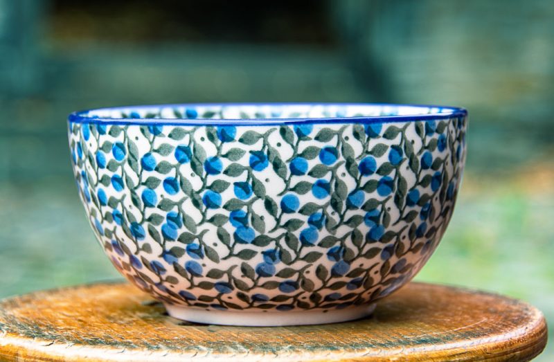 Polish Pottery Blue Berry Leaf Cereal Bowl by Ceramika Artystyczna