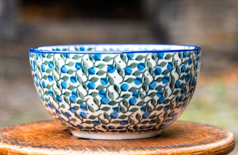 Polish Pottery Blue Berry Leaf Cereal Bowl by Ceramika Artystyczna