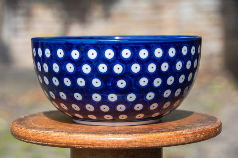 Polkadot Blue Medium Bowl by Ceramika Artystyczna Bolesławiec Poland.