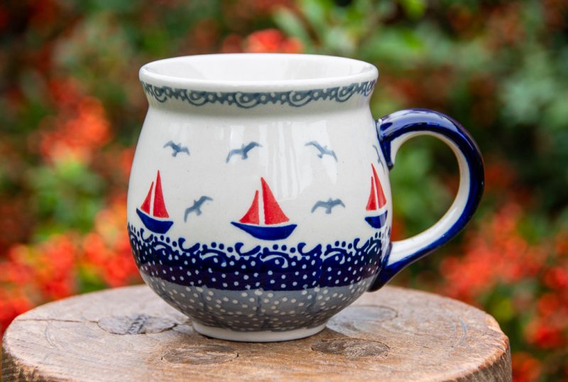 Polish Pottery Boats pattern medium size mug by Ceramika Manufaktura