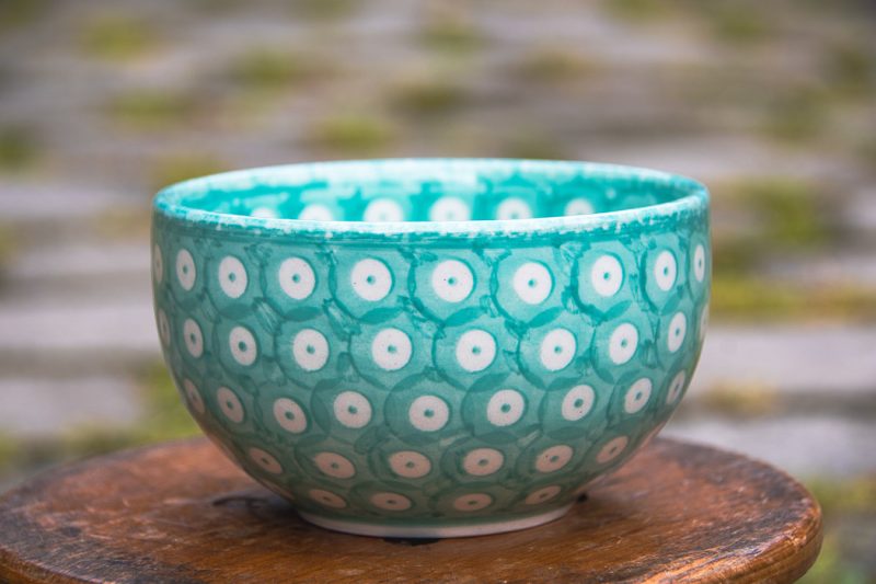 Polish Pottery Mint Green Polkadot pattern Cereal Bowl by Ceramika Manufaktura.