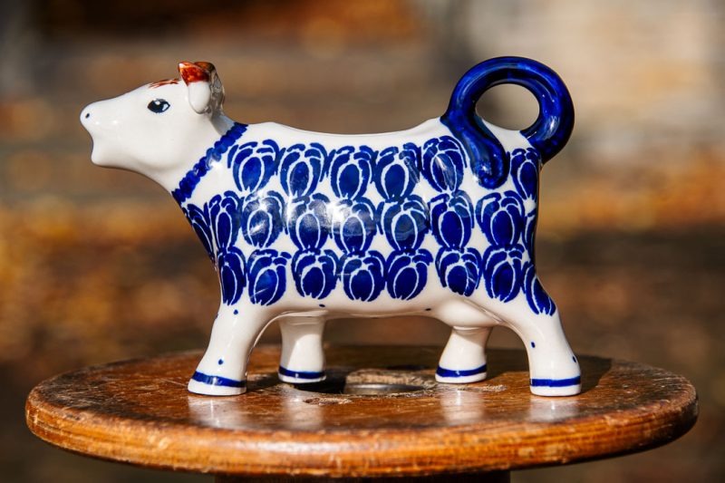 Polish Pottery Cow Milk Jug Blue Beans pattern by Ceramika Manufaktura Boleslawiec.