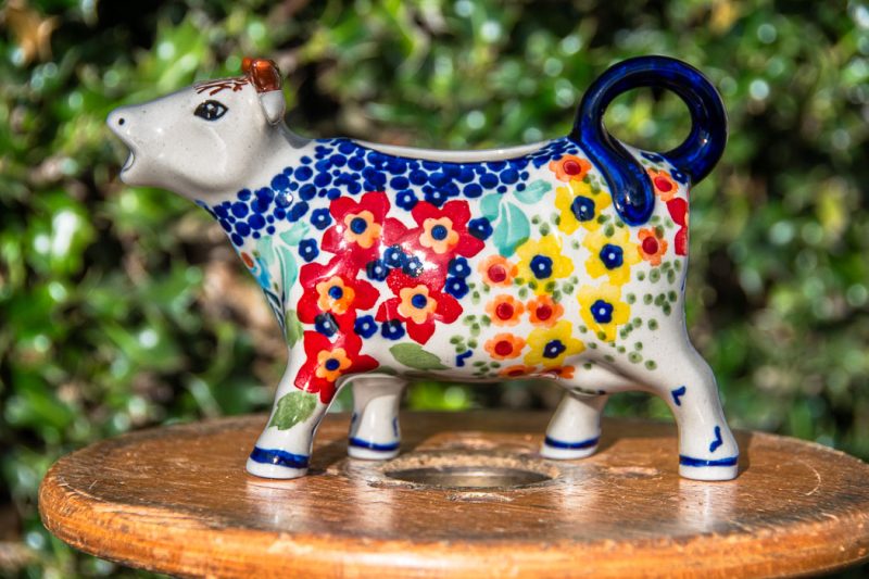 Polish pottery Unikat pattern Cow Shaped Milk Jug by Ceramika Manufaktura