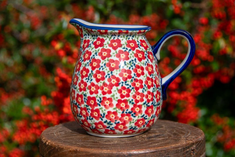 Polish Pottery Ditzy Red Flowers 400ml Jug by Ceramika Manufaktura.