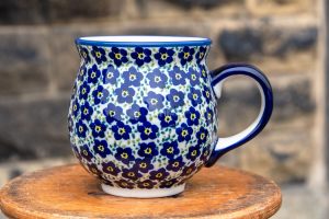 Polish pottery Unikat pattern Large Mug Ditzy Blue Flowers by Ceramika Manufaktura.