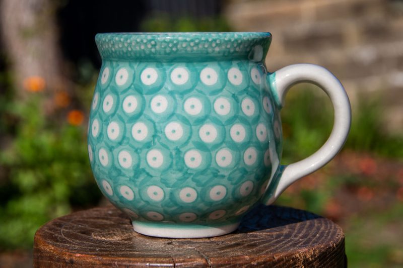 Polish Pottery Large mug in Limited Green Polkadot pattern by Ceramika Manufaktura