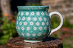 Polish pottery Mint Green Polkadot pattern Large mug by Ceramika Manufaktura