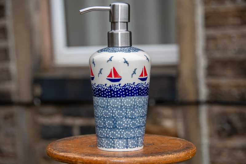 Polish pottery Liquid Soap Dispenser in Boats pattern by Ceramika Manufaktura