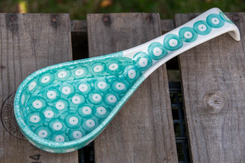 Polish Pottery Mint Green Polkadot pattern Long Spoon Rest by Ceramika Manufaktura