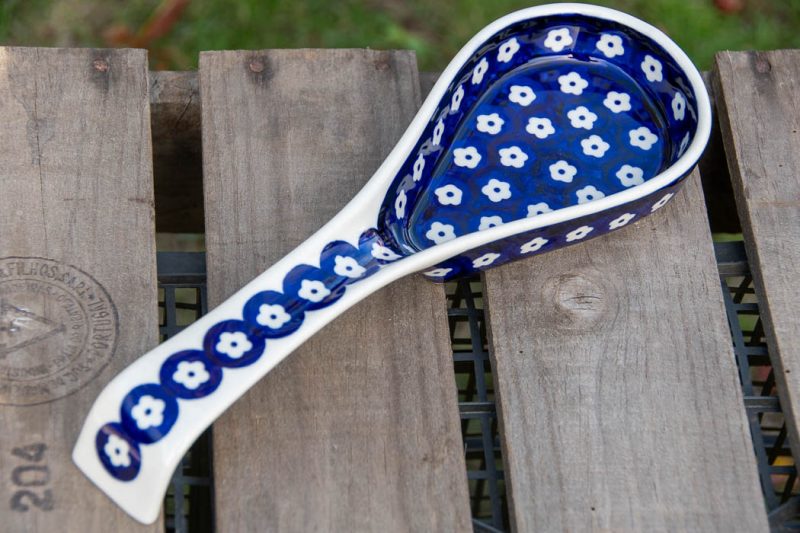 Polish Pottery Long Spoon rest for the kitchen in Spotty Flowers pattern by Ceramika Manufaktura Boleslawiec.