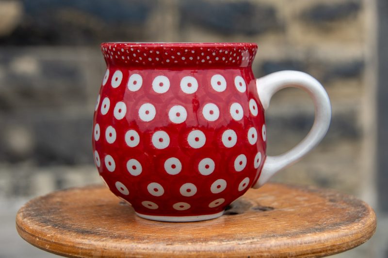 Polish Pottery Medium Size Mug Red Polkadot pattern by Ceramika Manufaktura