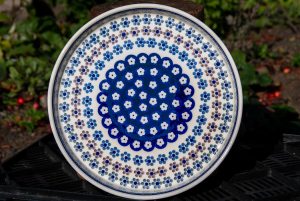 Polish pottery Dotty Flowers pattern Dinner Plate with Rim