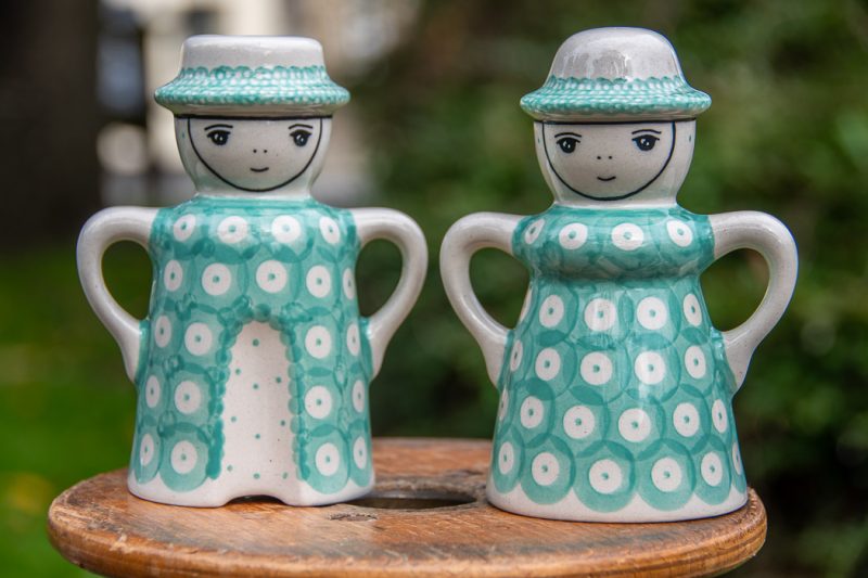 Polish Pottery Green Polkadot Salt and Pepper Set by Ceramika Manufaktura