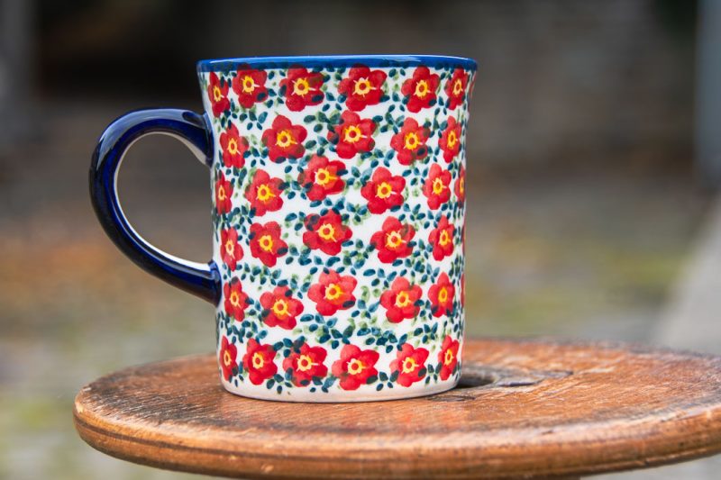 Polish Pottery Ditzy Red Flowers Tea Mug by Ceramika Manufaktura Boleslawiec