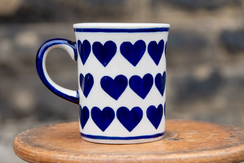 Polish Pottery Tea Mug Large Hearts pattern by Ceramika Manufaktura