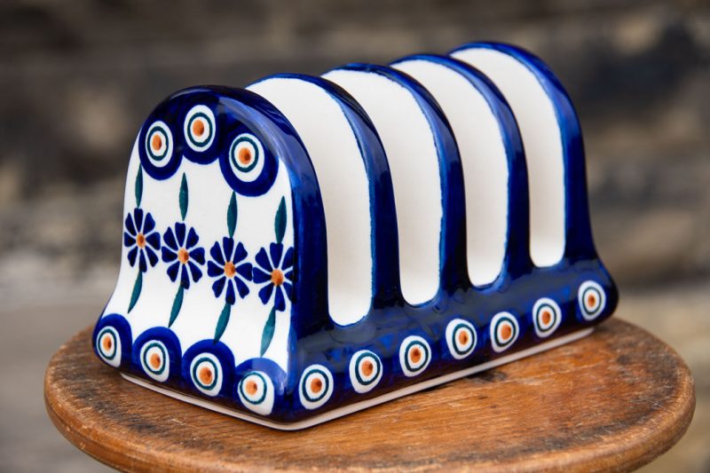 Polish Pottery Peacock Daisy pattern Toast Rack by Ceramika Manufaktura