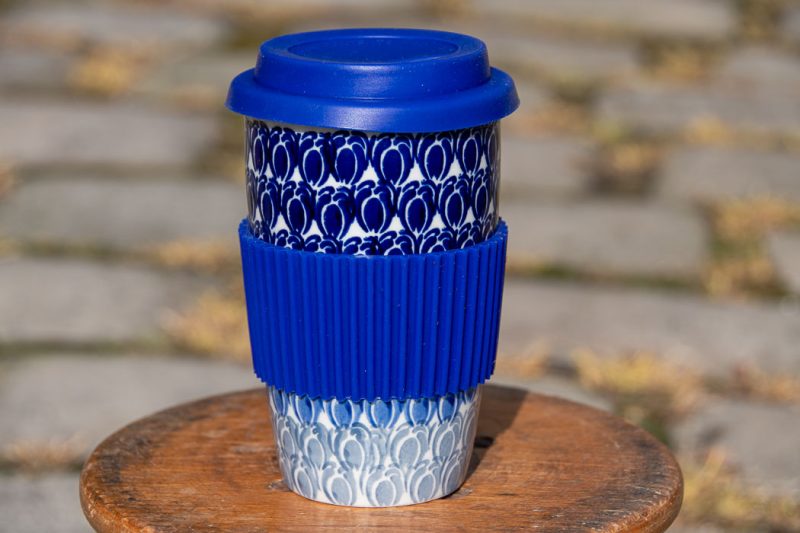 Polish pottery Blue Beans pattern Ceramic Travel Mug by Ceramika Manufaktura.