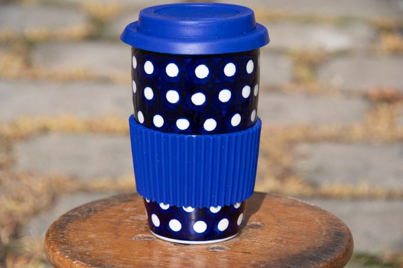 Polish pottery Polkadot Blue Travel Mug by Ceramika Manufaktura