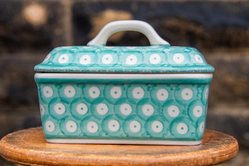 Polish pottery Green Polkadot pattern by Ceramika Manufactura