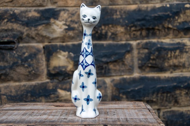 Polish Pottery Retro pattern Tall Cat by Ceramika Manufaktura.