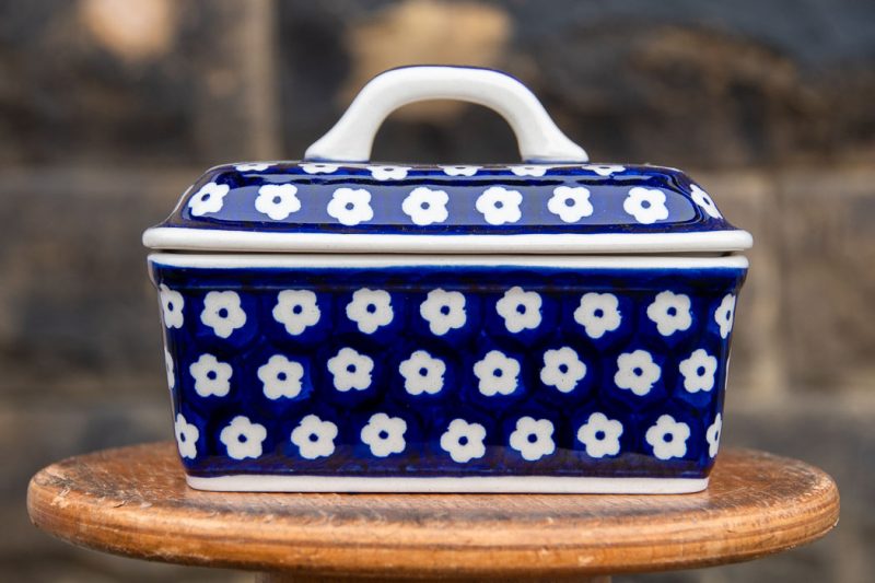 Polish Pottery Spotty Flowers Butter Box by Ceramika Manufaktura Boleslawiec.