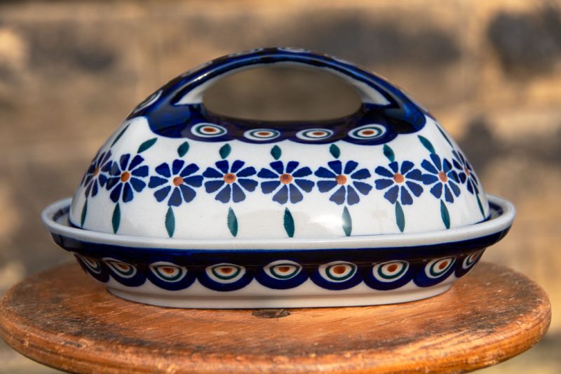 Peacock Daisy Butter Dish by Ceramika Manufaktura Polish Pottery.