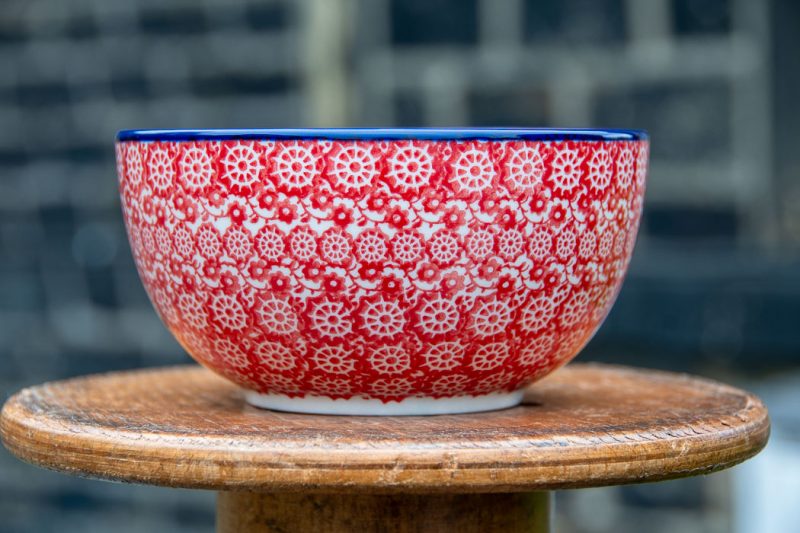 Polish Pottery Red Pinwheel Cereal Bowl by Ceramika Artystyczna Bolesławiec