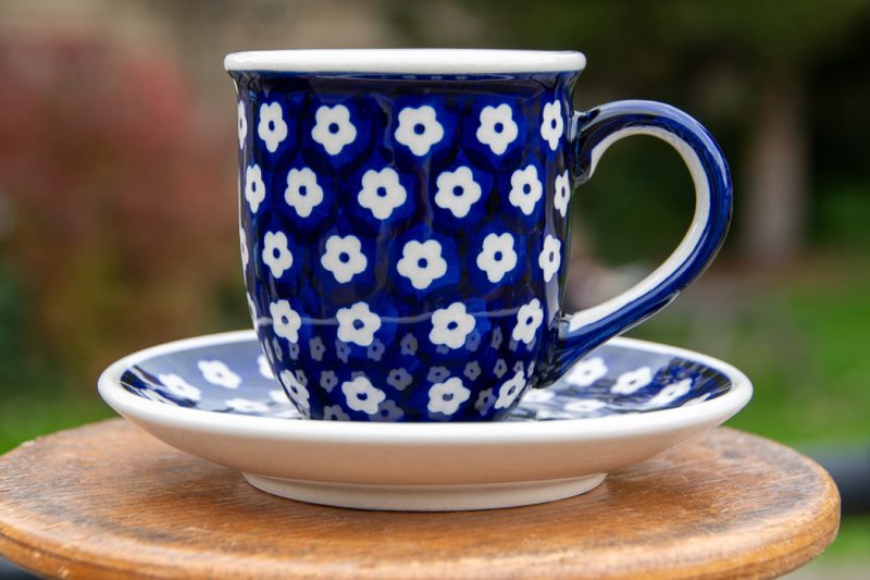 Polish pottery Cup and Saucer Spotty Flowers pattern by Ceramika Manufaktura.