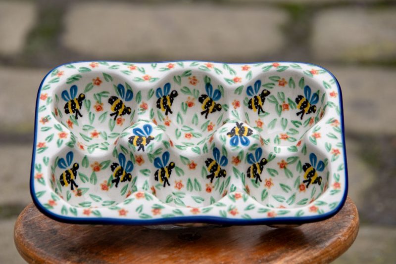 Polish Pottery Bee pattern Egg Holder by Ceramika Artystyczna.