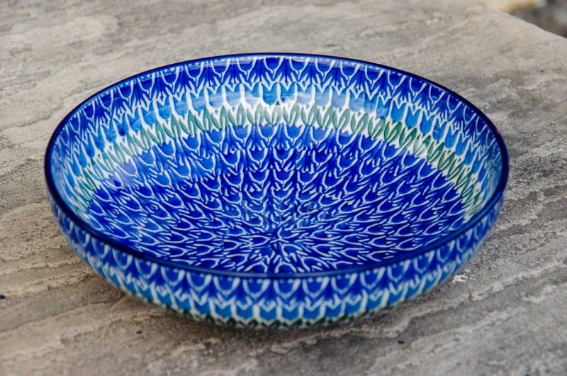 Polish Pottery Blue Tulip Salad Bowl by Ceramika Artystyczna Bolesławiec