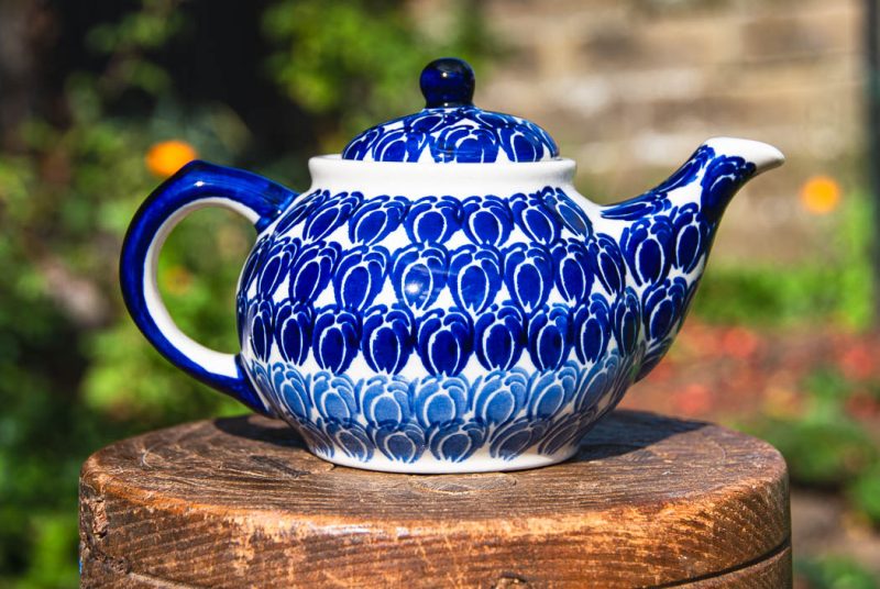 Polish Pottery Blue Beans pattern small Teapot for one person.