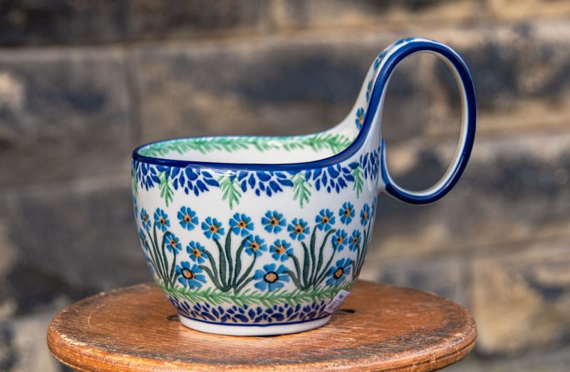 Polish pottery Forget Me Not Soup Mug by Ceramika Artystyczna