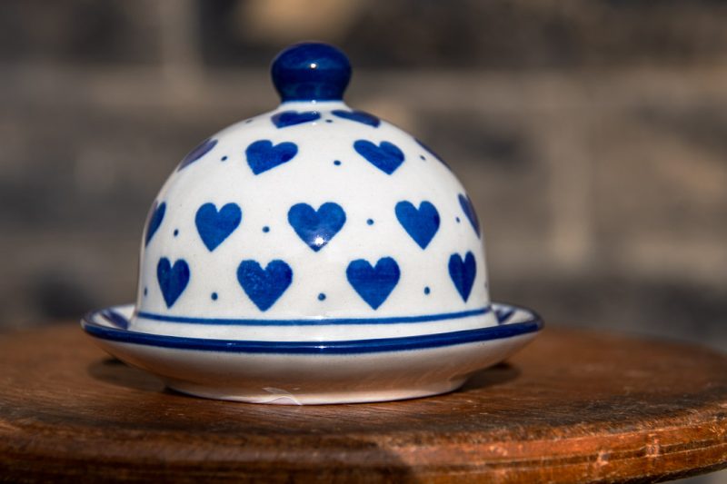 Blue Hearts Butter Bell by Ceramika Artystyczna Polish Pottery.