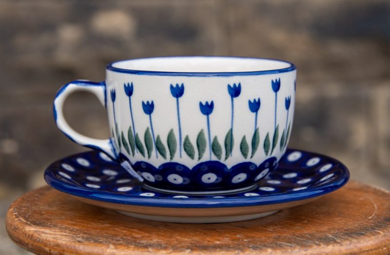 Polish Pottery Tulip Spot Cup and saucer by Ceramika Artystyczna