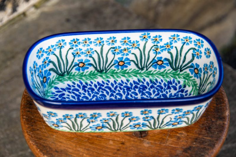 Polish Pottery Small Loaf Tin Forget Me Not pattern by Ceramika Artystyczna